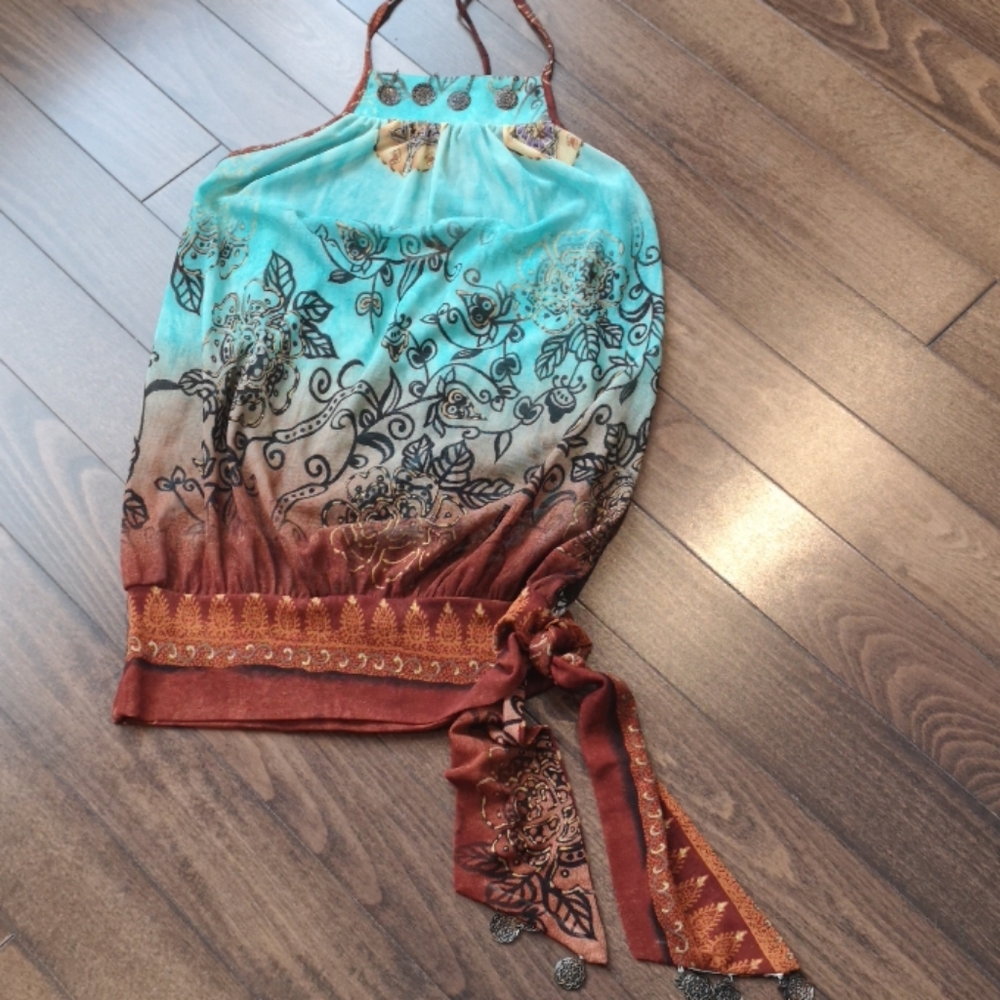 Turquoise sheer halter style tank